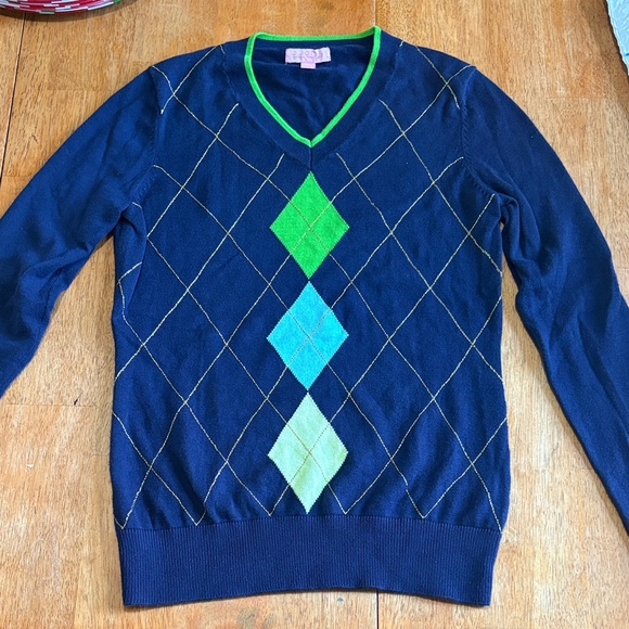 LILLY PULITZER NAVY ARGYLE COTTON SWEATER - Picture 1 of 12